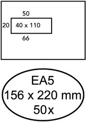A5 Envelop met venster links Hermes 156x220mm pak van 50 stuks wit
