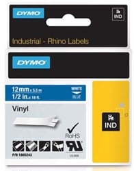 Dymo RHINO label 12 mm wit op blauw vinyl