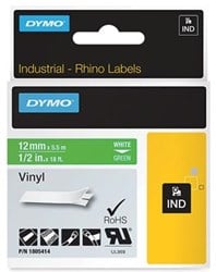 Dymo RHINO label 12 mm wit op groen vinyl