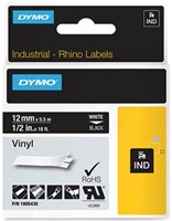 Dymo RHINO label 12 mm wit op zwart vinyl