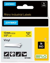 Dymo RHINO label 12 mm zwart op geel vinyl