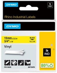 Dymo RHINO label 19 mm zwart op geel vinyl