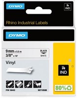 Dymo RHINO label 9 mm zwart op wit vinyl