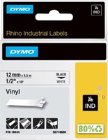 Dymo RHINO label 12 mm zwart op wit vinyl