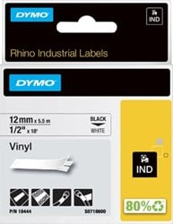 Dymo RHINO label 12 mm zwart op wit vinyl