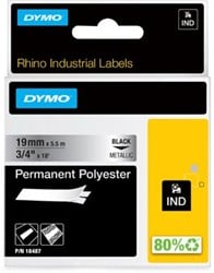 Dymo RHINO label 19 mm zwart op metaal polyester