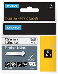 Dymo RHINO label 12 mm zwart op wit nylon