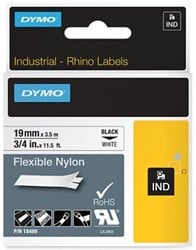 Dymo RHINO label 19 mm zwart op wit nylon