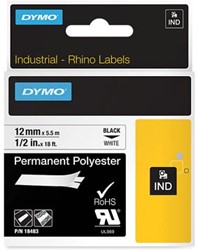 Dymo RHINO label 12 mm zwart op wit polyester
