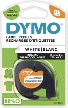 Dymo LetraTag tape 18769 12mm zwart op wit opstrijkbaar