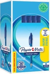 Papermate balpen Flexgrip Ultra retractable medium blauw 30+6 gratis