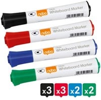 Nobo Glide whiteboardmarker, ronde punt, pak van 10 stuks, geassorteerde kleuren-2