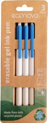 Gelschrijver Econovo uitwisbaar fijn blauw blister à 3 stuks