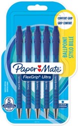 Paper Mate balpen Flexgrip Ultra RT medium blister van 5 stuks blauw
