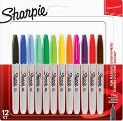 Sharpie permanente marker fijn blister van 12 stuks in geassorteerde kleuren