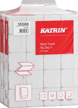 Katrin papieren handdoekjes 35588 2-laags wit  V-vouw 244 x 230mm pak van 20 x 200 vel-2