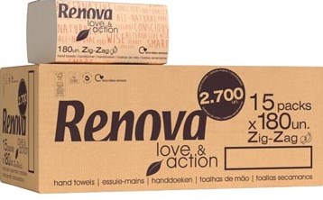 Papieren handdoekjes Z-vouw 2-laags 180 vellen pak van 15 stuks Renova Love & Action