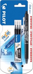 Pilot gelroller Frixion Ball Clicker, blister van 4 stuks (1 gelroller + 3 vullingen), zwart