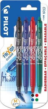 Pilot intrekbare roller FriXion Ball Clicker, medium punt, 0,7 mm, blister met 4 stuks