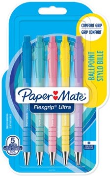 Pastelkleurige pennenset Papermate Flexgrip balpen schrijfkleur blauw
