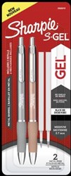 Sharpie S-gel roller, medium punt, zwarte inkt, blister van 2 stuks in metallic kleuren met 2 vullingen