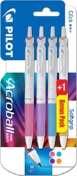 Pilot balpen Acroball Pure White blister van 3 + 1 gratis in vrolijke kleuren