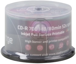 MEDIARANGE CDR80 700MB 52x IW (50) CB MR208 Cake Box inkjet printable