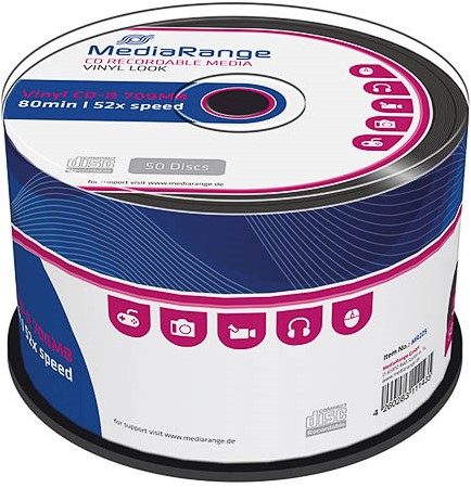 MEDIARANGE CDR80 700MB 52x (50) SP MR225 spindel vinyl retro disc black