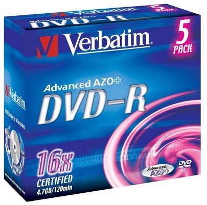 VERBATIM DVD-R 4.7GB 16x (5) JC 43519 jewel case matt silver