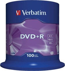 VERBATIM DVD+R 4.7GB 16x (100) SP 43551 spindle matt silver