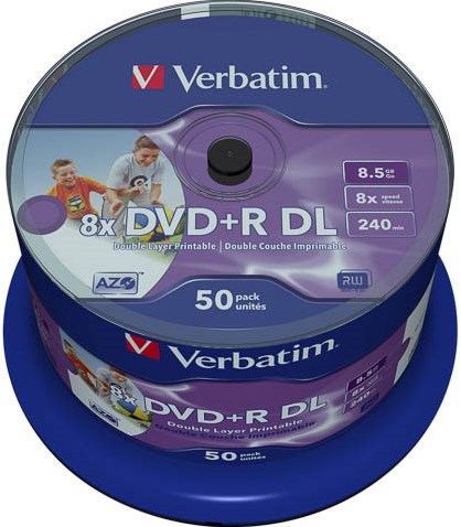 VERBATIM DVD+R 8.5GB 8x IW (50) CB 43703 cake box inkjet printable