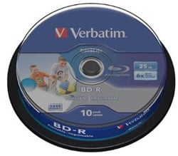 VERBATIM BD-R 25GB 6x IW (10) CB WORM 43804 blu-ray cake box inkjet print HTL