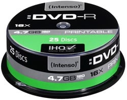 INTENSO DVD-R 4.7GB 16x IW (25) CB 4801154 cake box inkjet printable