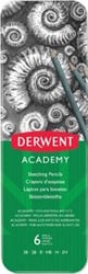 Derwent grafietpotlood Academy blik van 6 stuks: 3B-2B-B-HB-H-2H