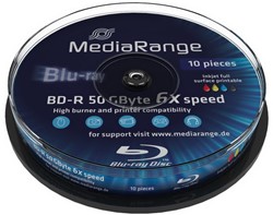 MEDIARANGE BD-R DL 50GB 6x IW (10) CB MR509 blu-ray cake box inkjet printable