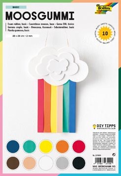 Folia mosgummi pak van 10 blad in 10 geassorteerde kleuren