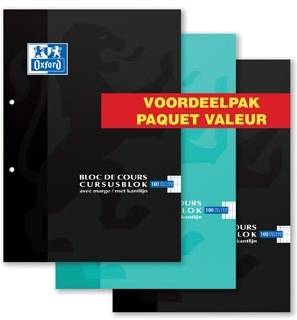 Oxford cursusblok voordeelpak van 3 stuks, geassorteerde kleuren, ft A4, 100 vel, commercieel geruit