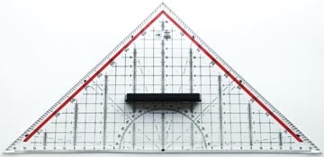 Grote geodriehoek 30 cm met handvat transparant acrylglas