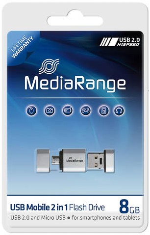 USB stick MediaRange 2 in 1 Flash Drive 8GB USB 2.0 en Micro USB