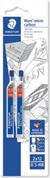Staedtler Mars micro carbon fijnstiften, 0,5 mm HB, blister van 2 stuks