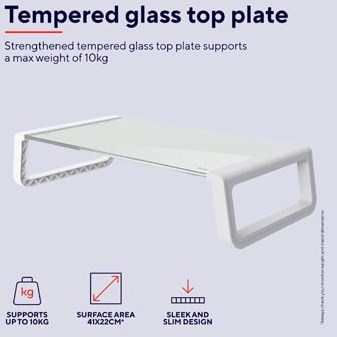 Monitorstandaard Trust Monta gehard glas wit met opbergruimte 41 x 22 cm-3