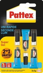 Pattex Super Gel secondelijm, 3 g, 2 + 1 gratis, op blister