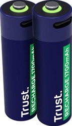 Oplaadbare batterijen AA Trust USB-C herlaadbaar blister van 2 stuks