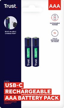 Trust USB-C herlaadbare batterijen AAA, blister van 2 stuks-2