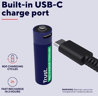 Trust USB-C herlaadbare batterijen AA, blister van 4 stuks-3