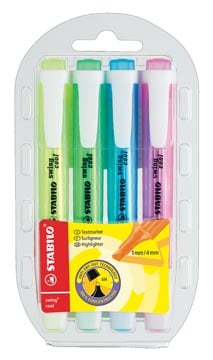 Stabilo Markeerstift Swing Cool plastic etui van 4 stuks: geel, groen, roze en lichtblauw
