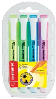 Stabilo Markeerstift Swing Cool plastic etui van 4 stuks: geel, groen, roze en lichtblauw