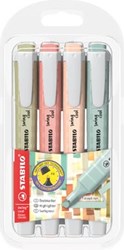 Markeerstift STABILO SWING COOL naturecolor  geassorteerde kleuren, blister van 4 stuks