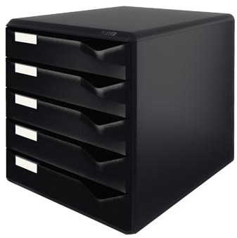 Plastic bureau ladeblok met 5 gesloten laden zwart