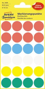 AVERY ronde etiketten 18mm geassorteerde kleuren